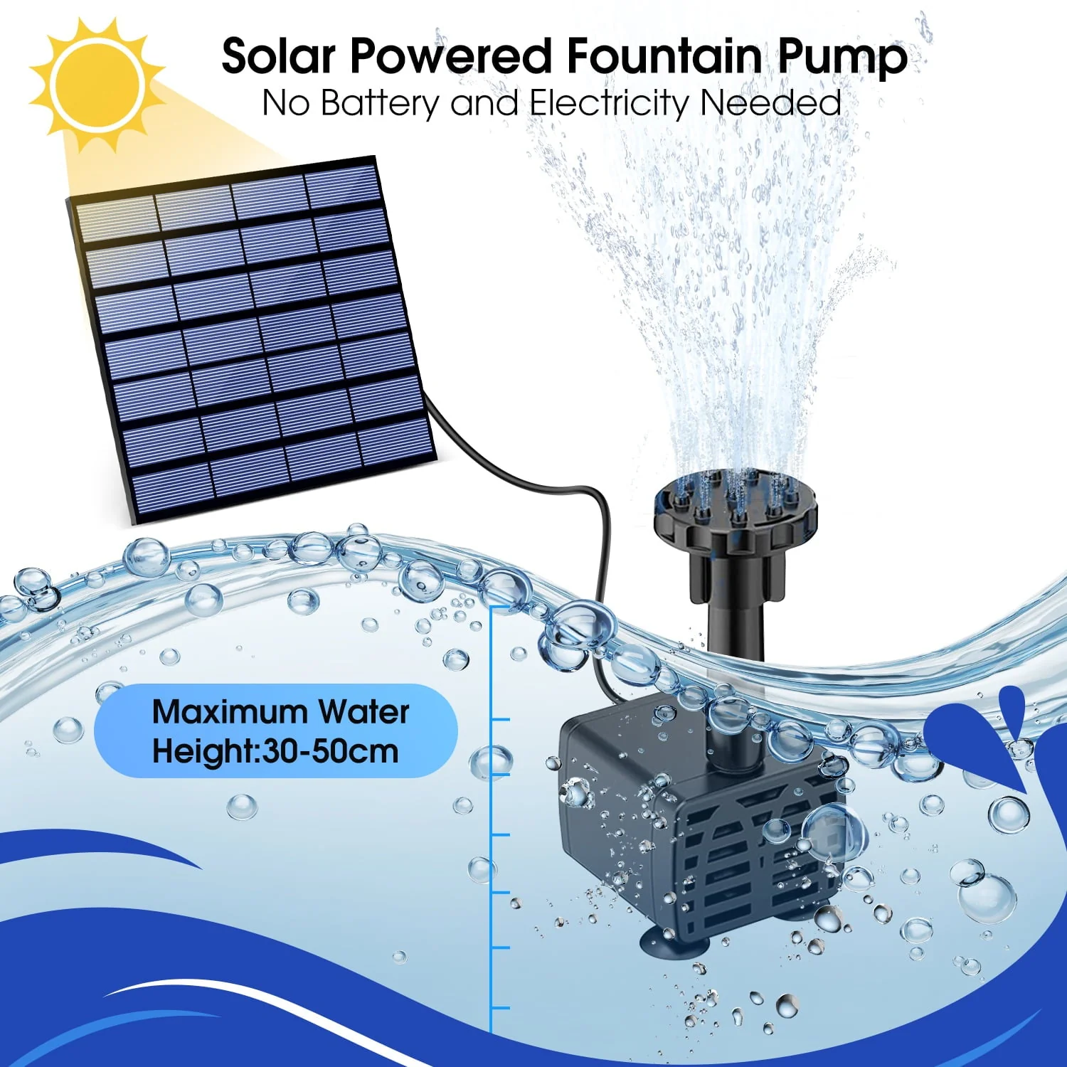 Solar Fountain,Solar Water Fountain Pump 6 Nozzles, Solar Powered Fountain Pump for Bird Bath, Ponds, Garden,Swimming Pool, Fish Tank,Outdoor and Aquarium,Black