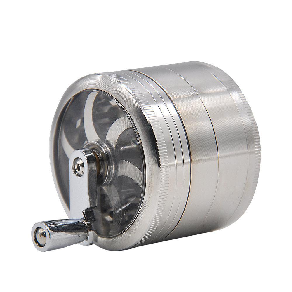 Crank Herb Grinder With Handle Zinc Alloy 4 Layer 63MM (2 Color)