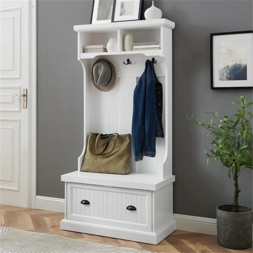 Crosley Furniture Shoreline Coastal MDF Wood Hall Tree in White