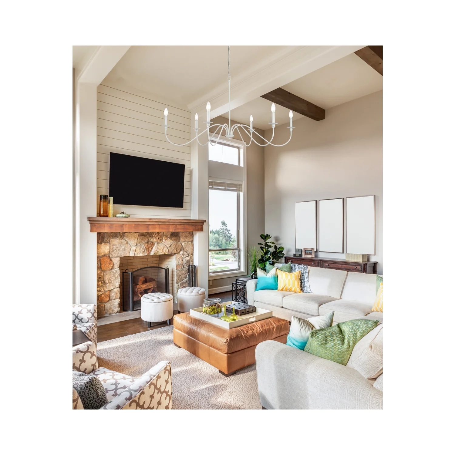 Living District Rohan 48" 6-Light Transitional Metal Chandelier in White