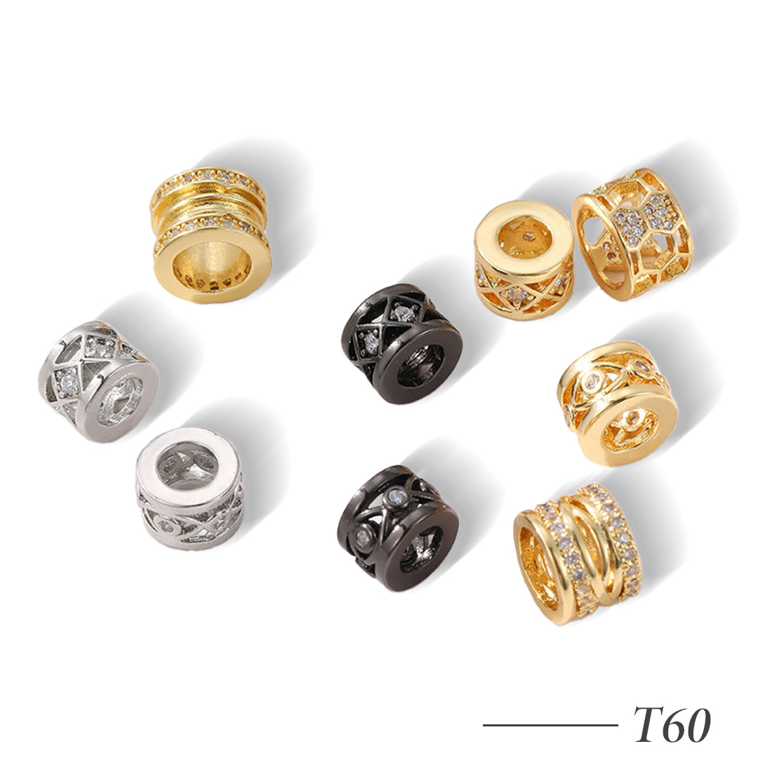 T60-14K Gold Plated Brass Zircon Spacer Beads for Bracelet & Necklace DIY Jewelry Making