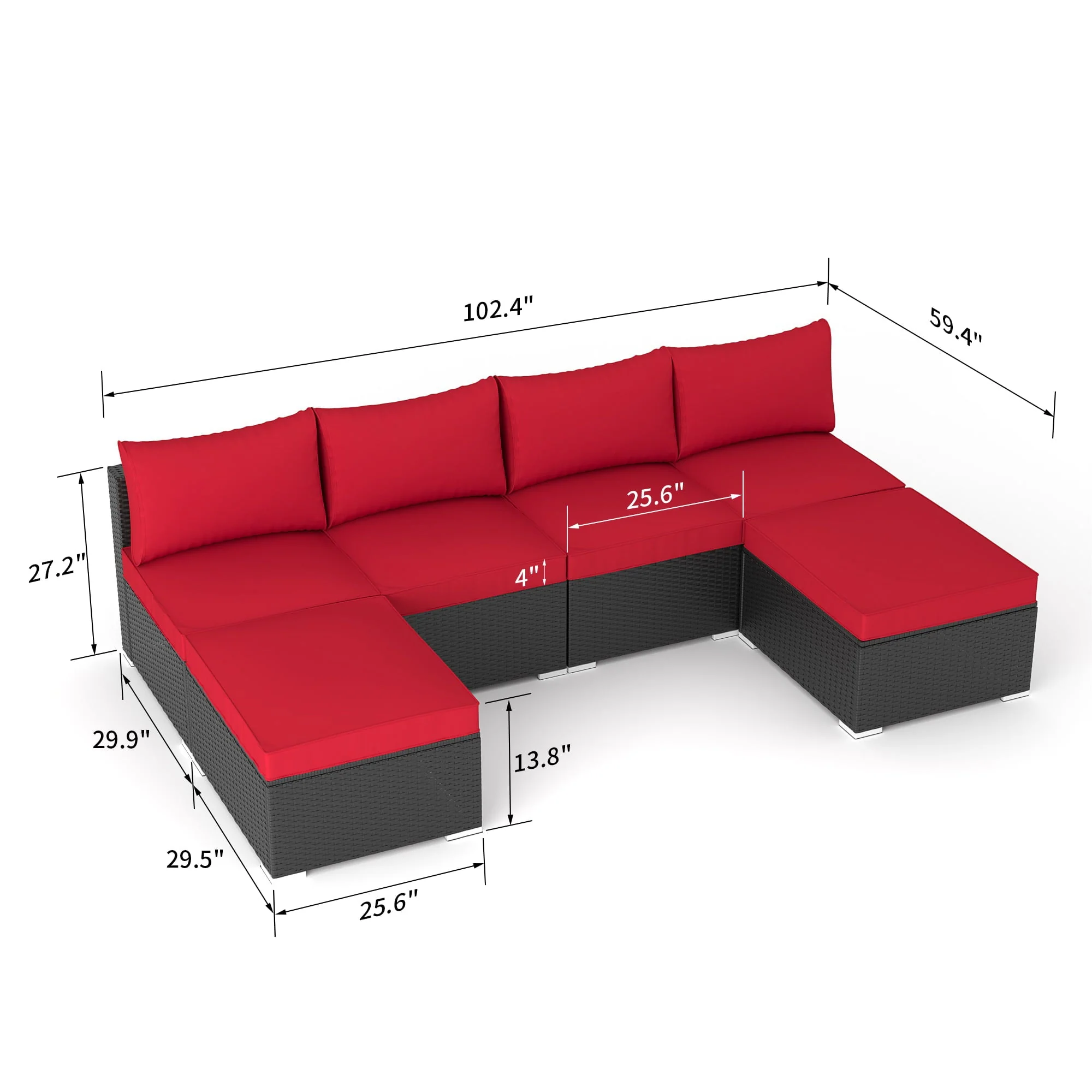 Ainfox 6 Pcs Outdoor Patio Furniture Sofa Set Clearance, Red