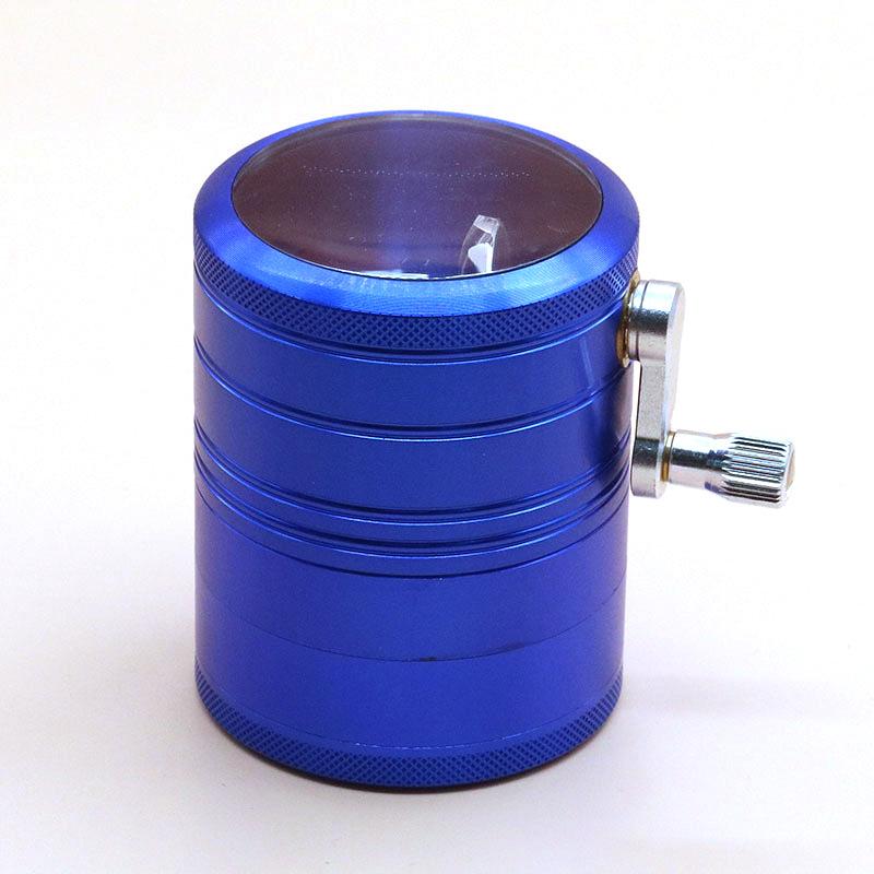 Blue Metal Crank Herb Grinder 4 Layer
