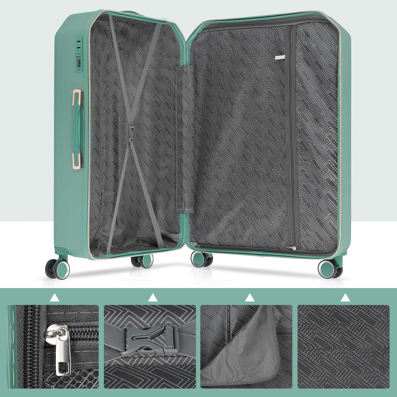 5PCS Travel Luggage Set with Makeup Case, Mint Green