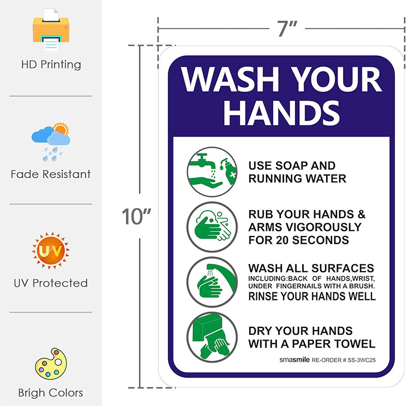 Please wash your hands sticker, rainproof and UV-resistant, indoor and outdoor employee hand washing sign