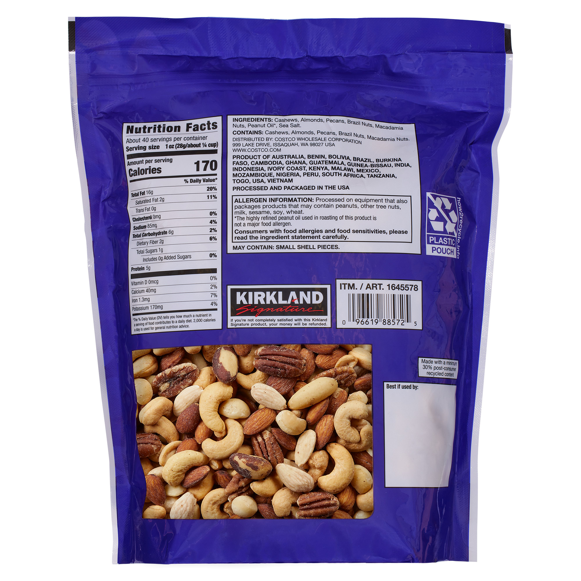 Kirkland Signature Extra Fancy Mixed Nuts, Salted, 2.5 lbs