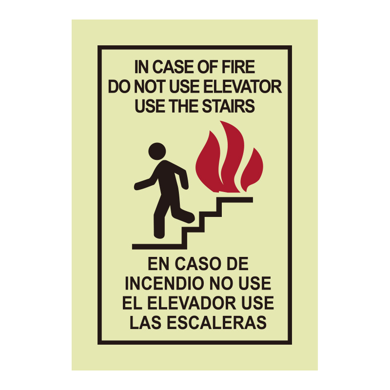 In case of fire, do not use the elevatorLuminous fire safety sign sticker