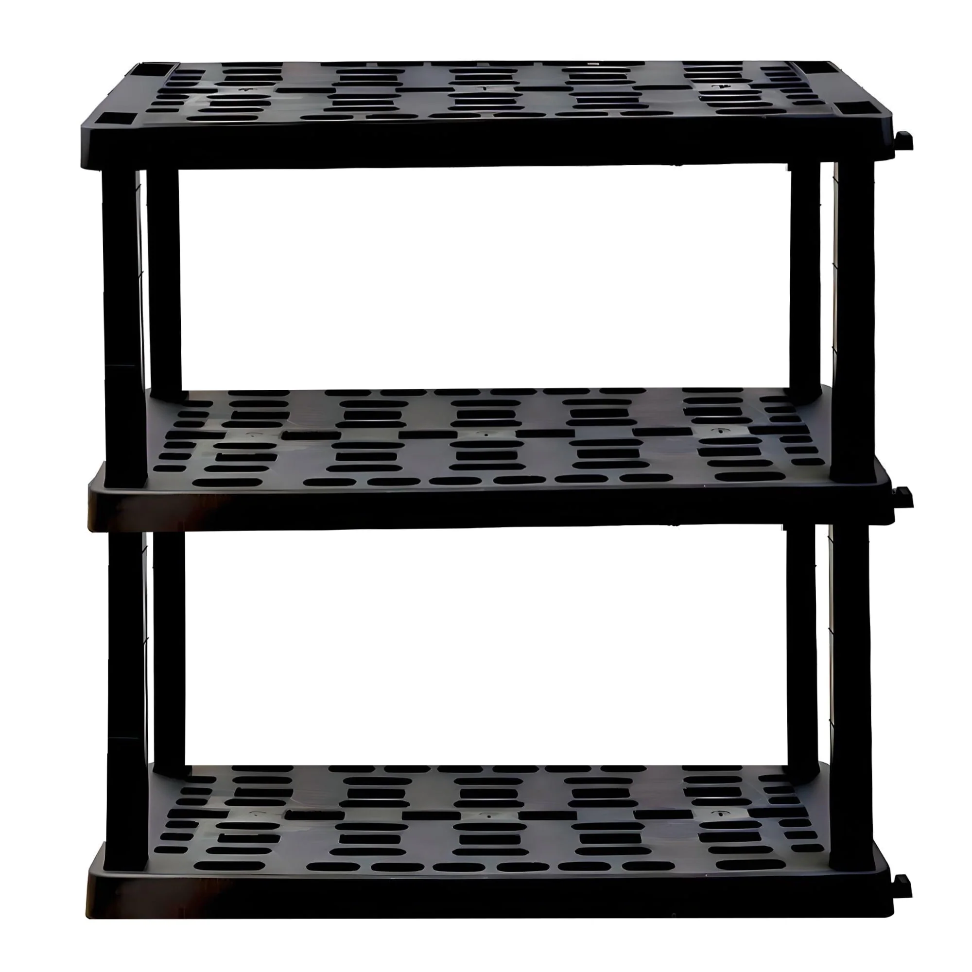 Hyper Tough Large 3-Tier Shelving Unit, W36 x D18 x H38" Interlocking Multipurpose Garage Plastic Shelf Organizer, Black