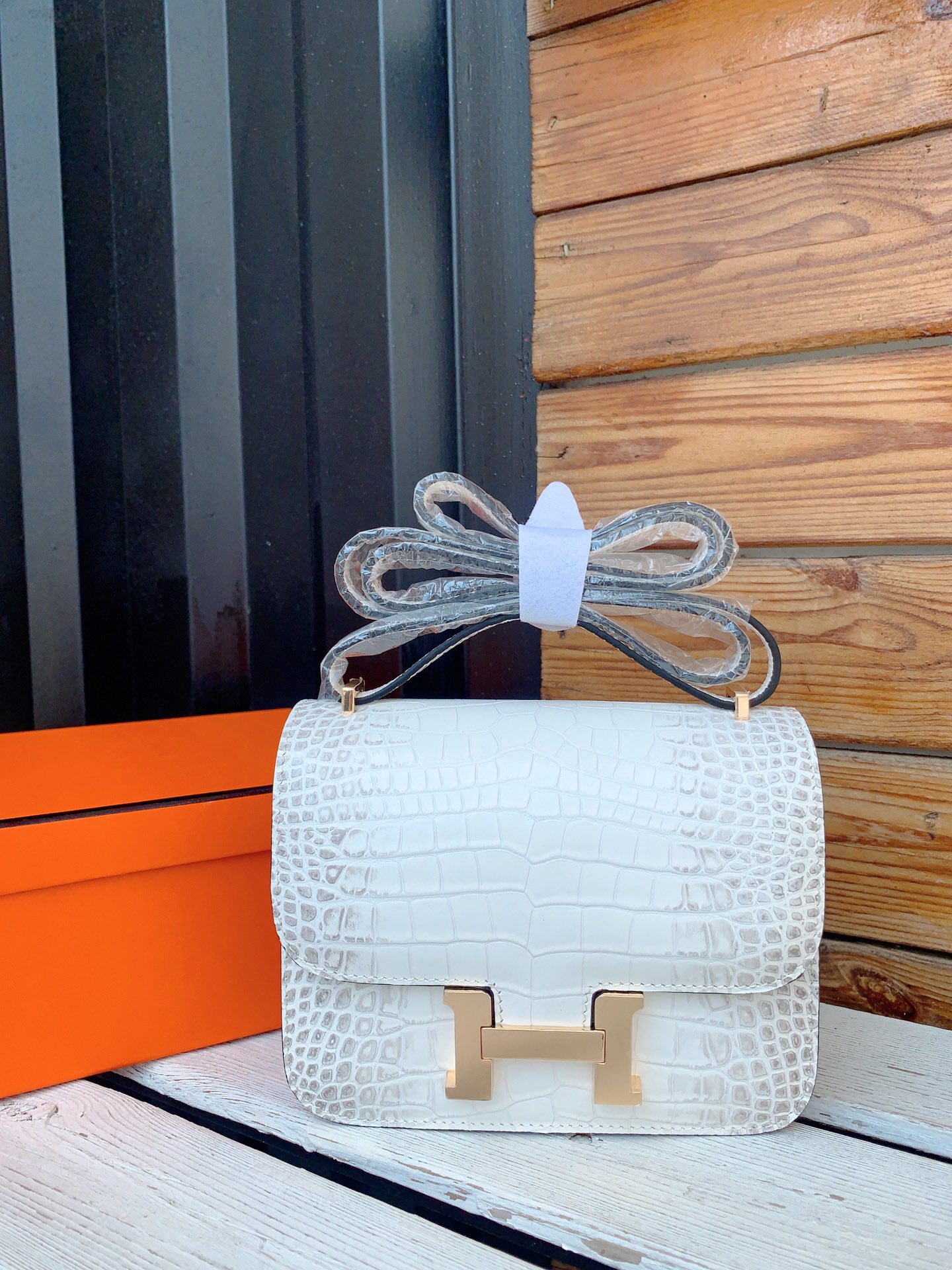 Hermes White Constance MM Crocodile Bag