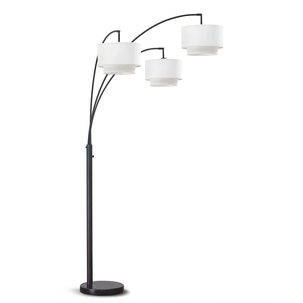 HomeGlam Broadway  3-light 4-way Switch Arch Floor Lamp Brushed Nickel/White Shades Nickel Brushed
