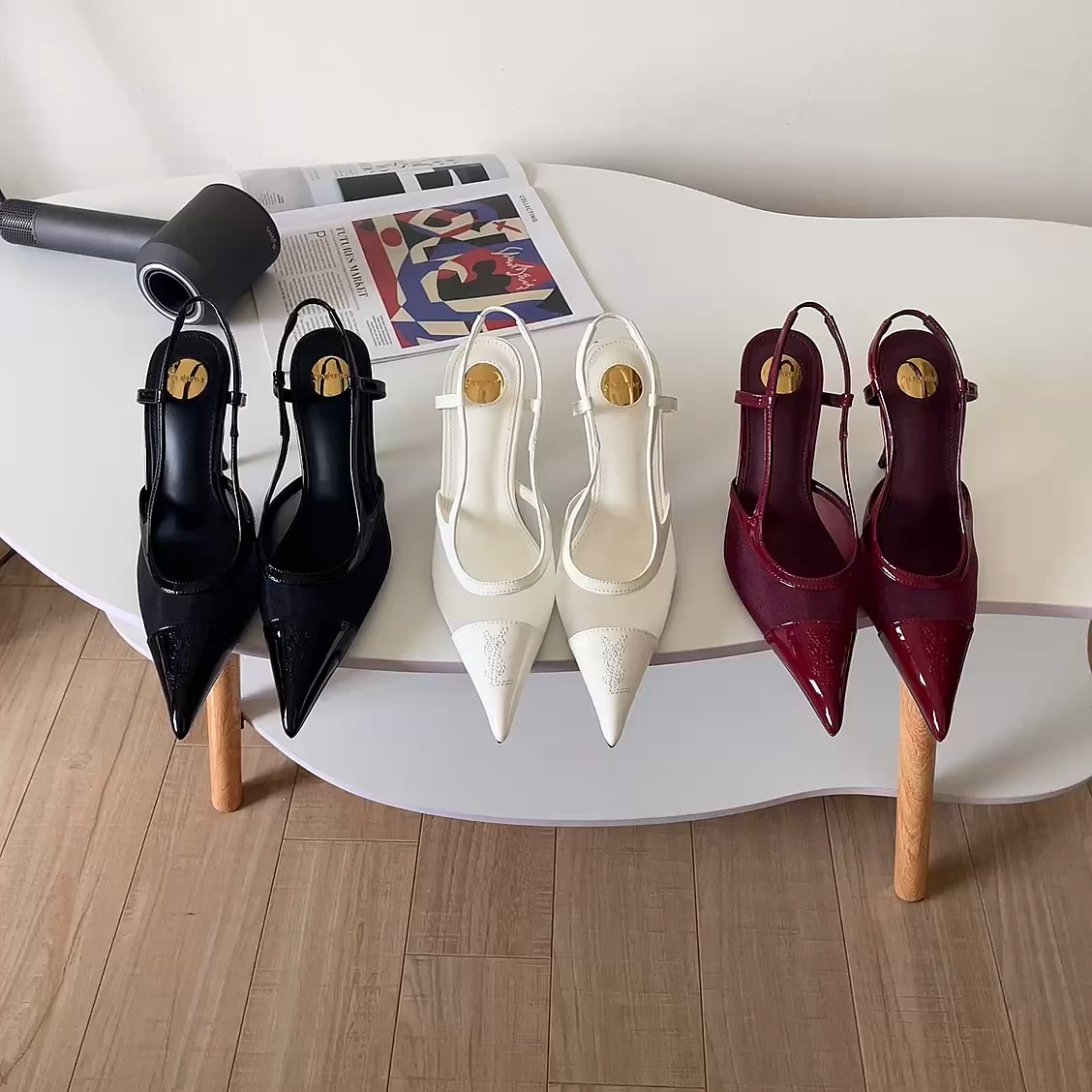 YSL Pointed-Toe Patent Mesh Slingback Pumps