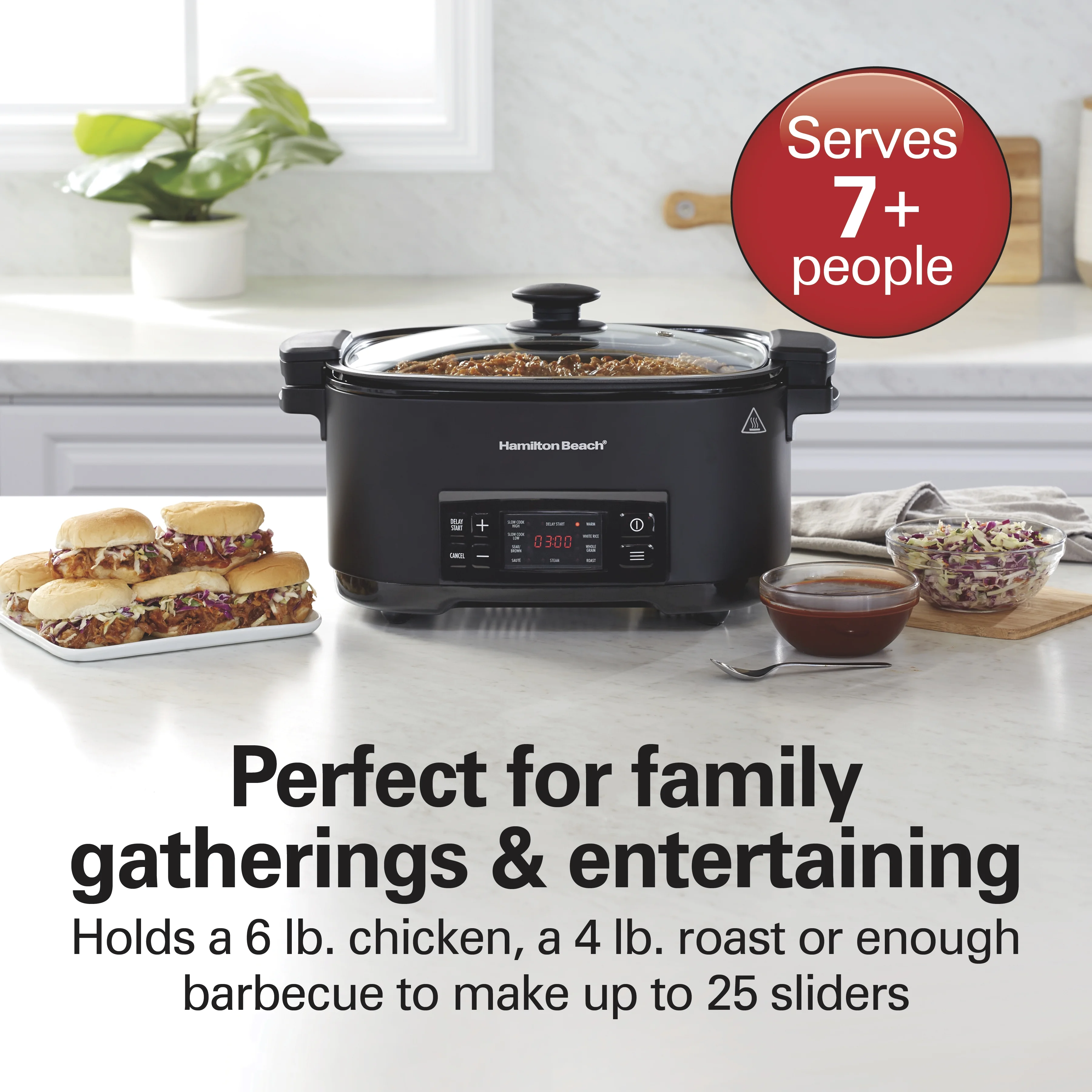 Hamilton Beach 9-in-1 Multi Cooker, 6 Qt Searing Slow Cooker, Nonstick Aluminum Crock with Removable Pot, Black