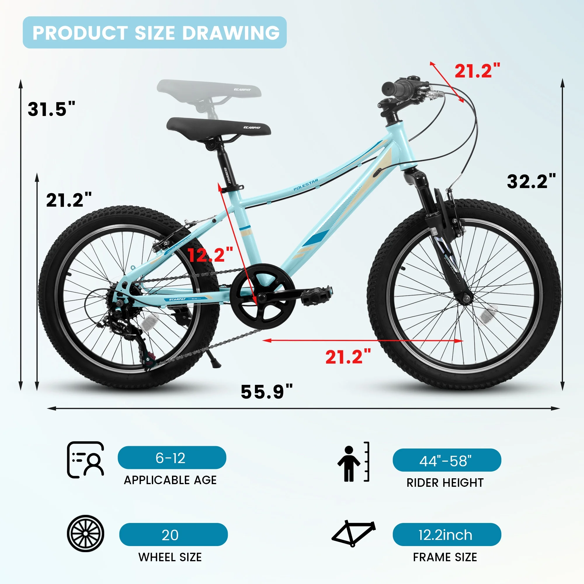 Aukfa 20 inch Kids Mountain Bike, Front Suspension Fork Kids' Bicycles for Boys Girls,7-Speed,Blue