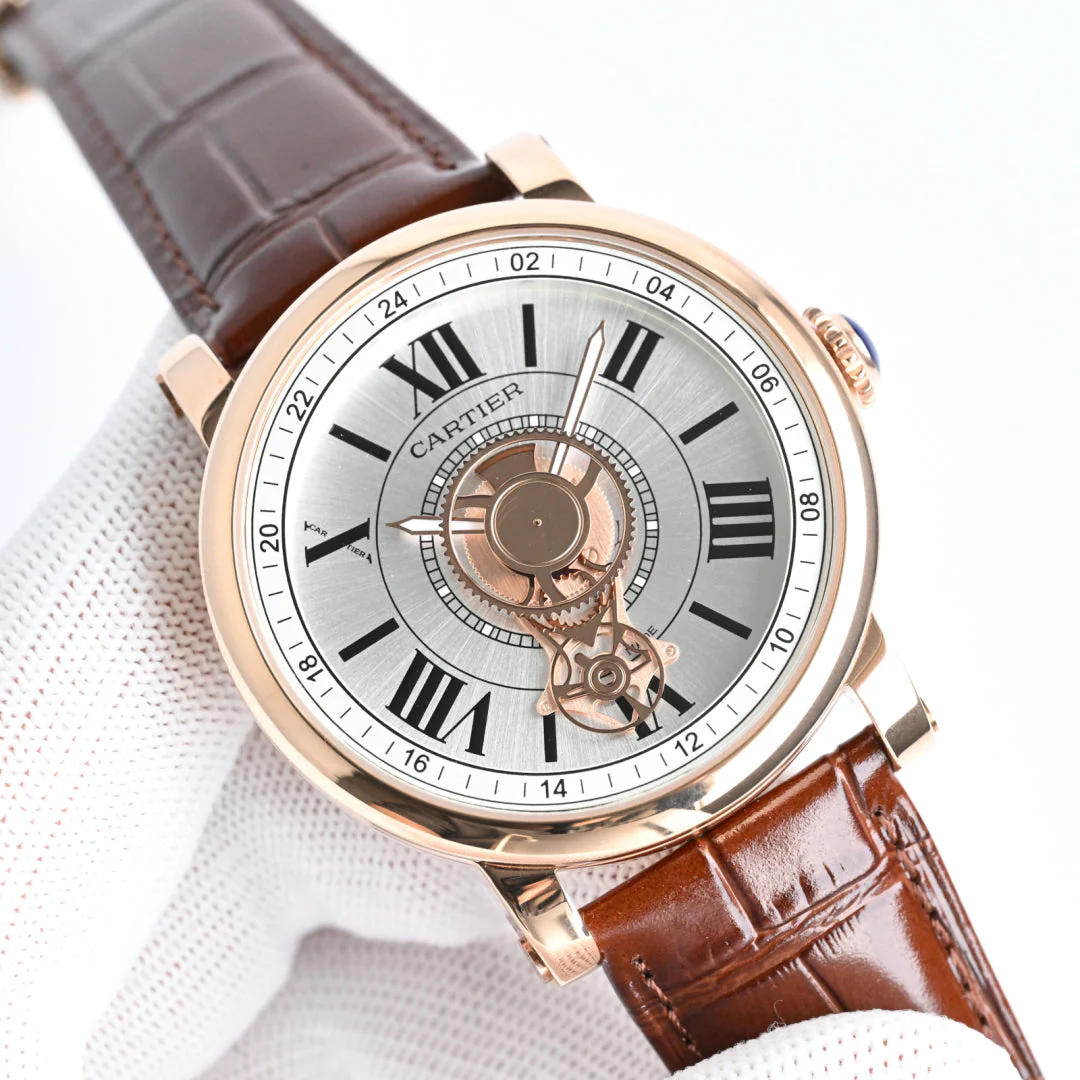 Cartier Watch Rotonde de 45mm Pink Gold Calfskin Belt