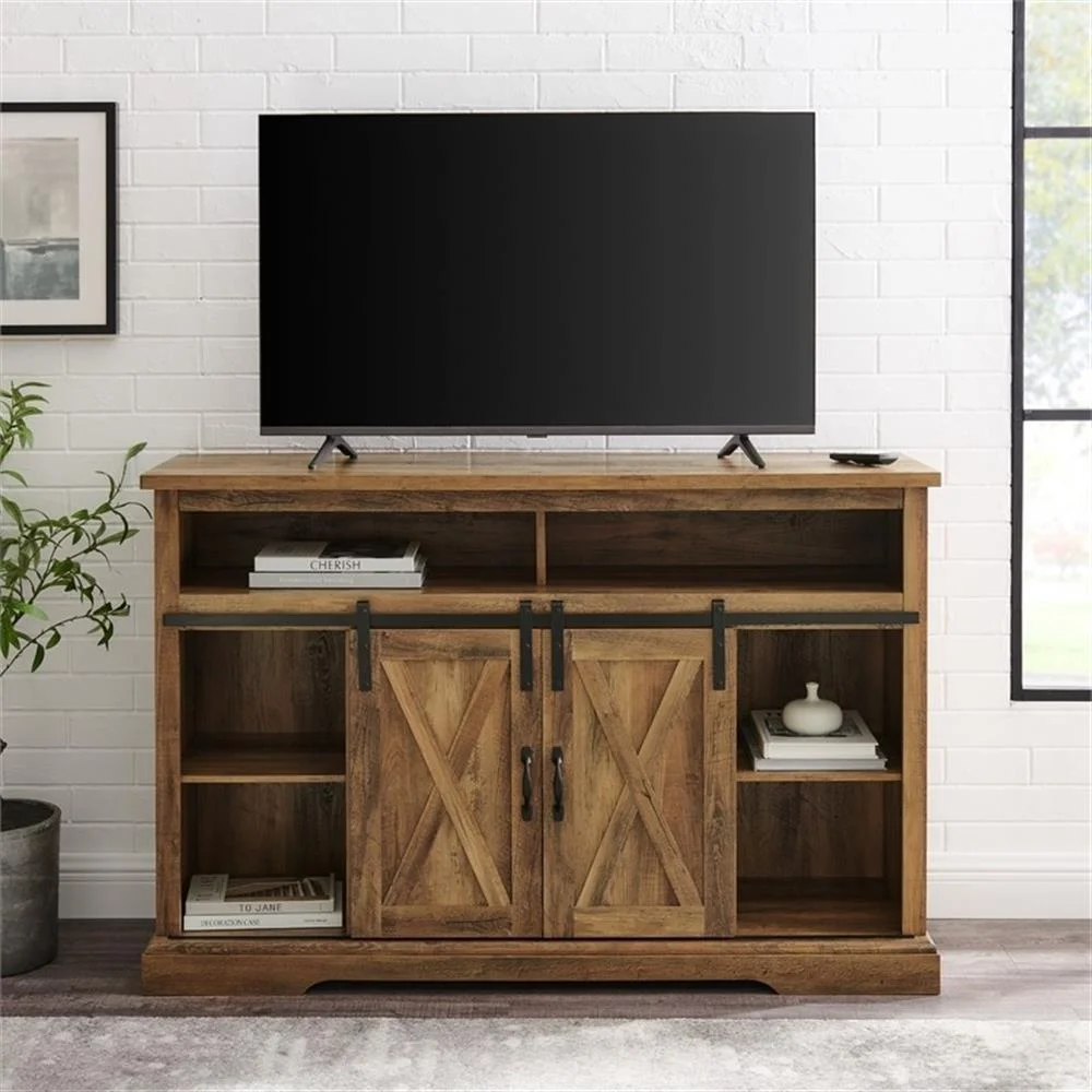 Bowery Hill Wood Sliding Highboy TV Stand for TVs up to 58" in Dark Rustic Oak
