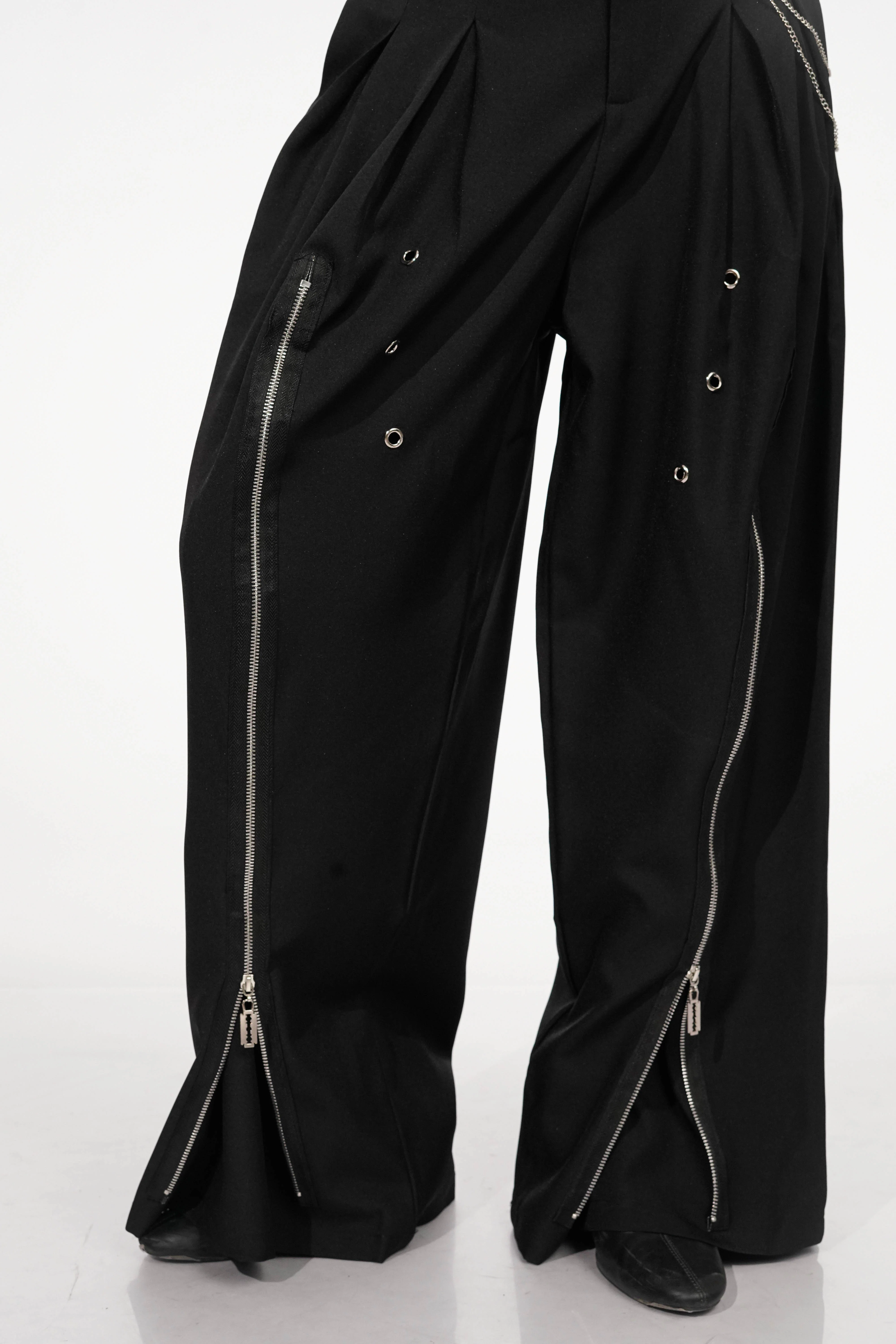 Shay Black Zip-detail Wide Pants
