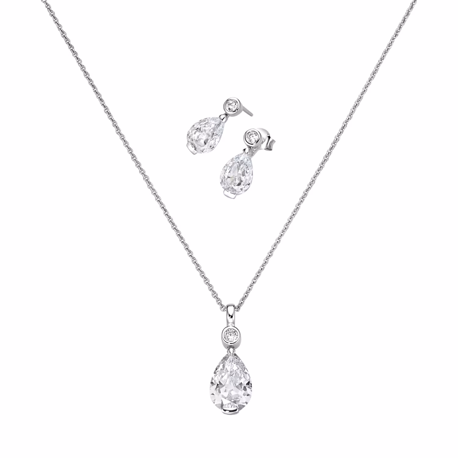 Kette 2-teiliges Set mit Anhänger und Ohrst. in Tropfenform, Si. 925