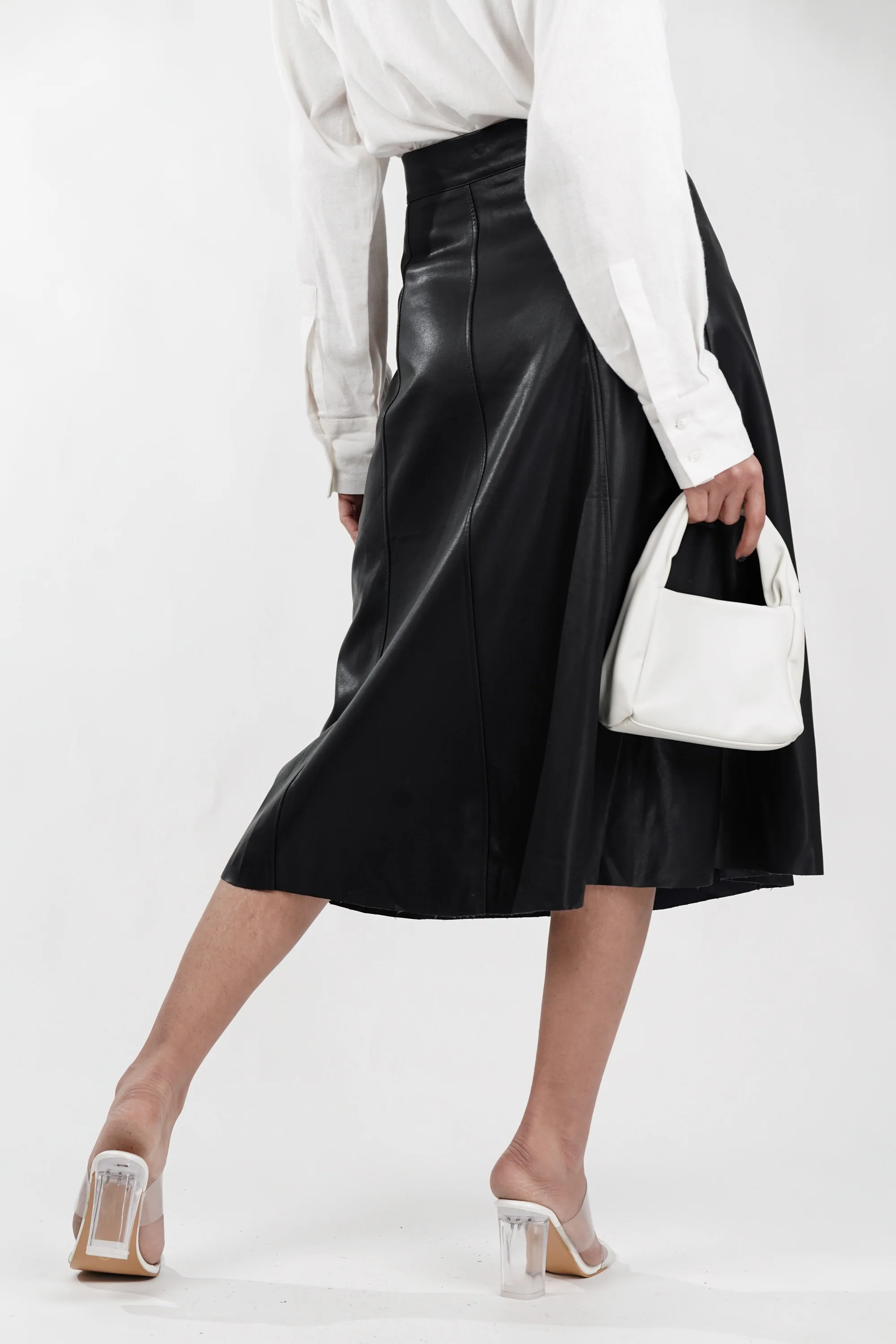 Black Panelled Edge Leather Skirt