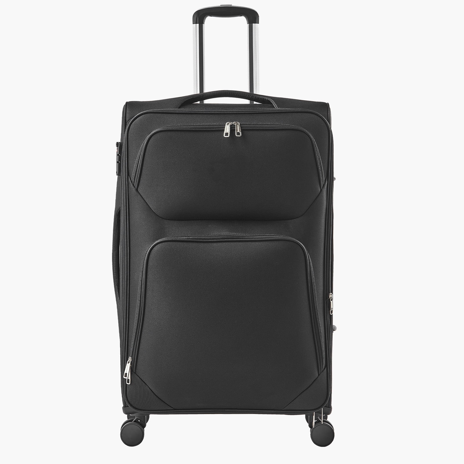 KFFKFF Expandable 28-Inch Softside Luggage with Spinner Wheels, Lightweight Checked Suitcase Featuring TSA Lock and Extra Zippered Pocket, Black