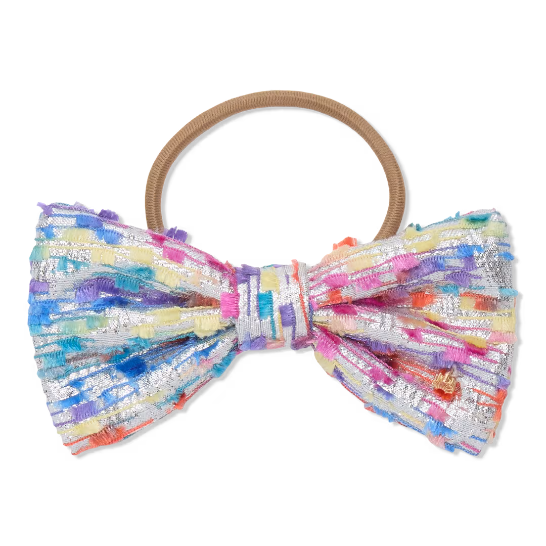 Lele Sadoughi  Metallic Confetti Boucle Charlie Bow Scrunchie