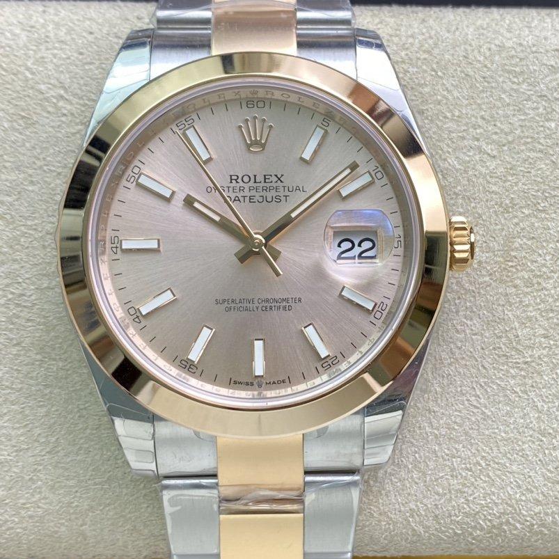 Rolex Watch DATEJUST 41MM SMOOTH BEZEL GOLD STEEL GREY DIAL