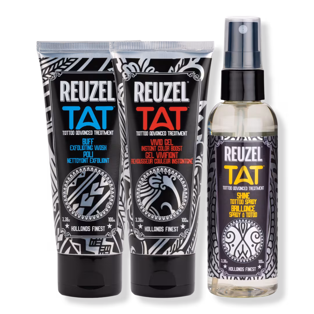 REUZEL  TAT Buff Exfoliating Cleanser, Vivid Tattoo Gel, & Shine Tattoo Spray Trio