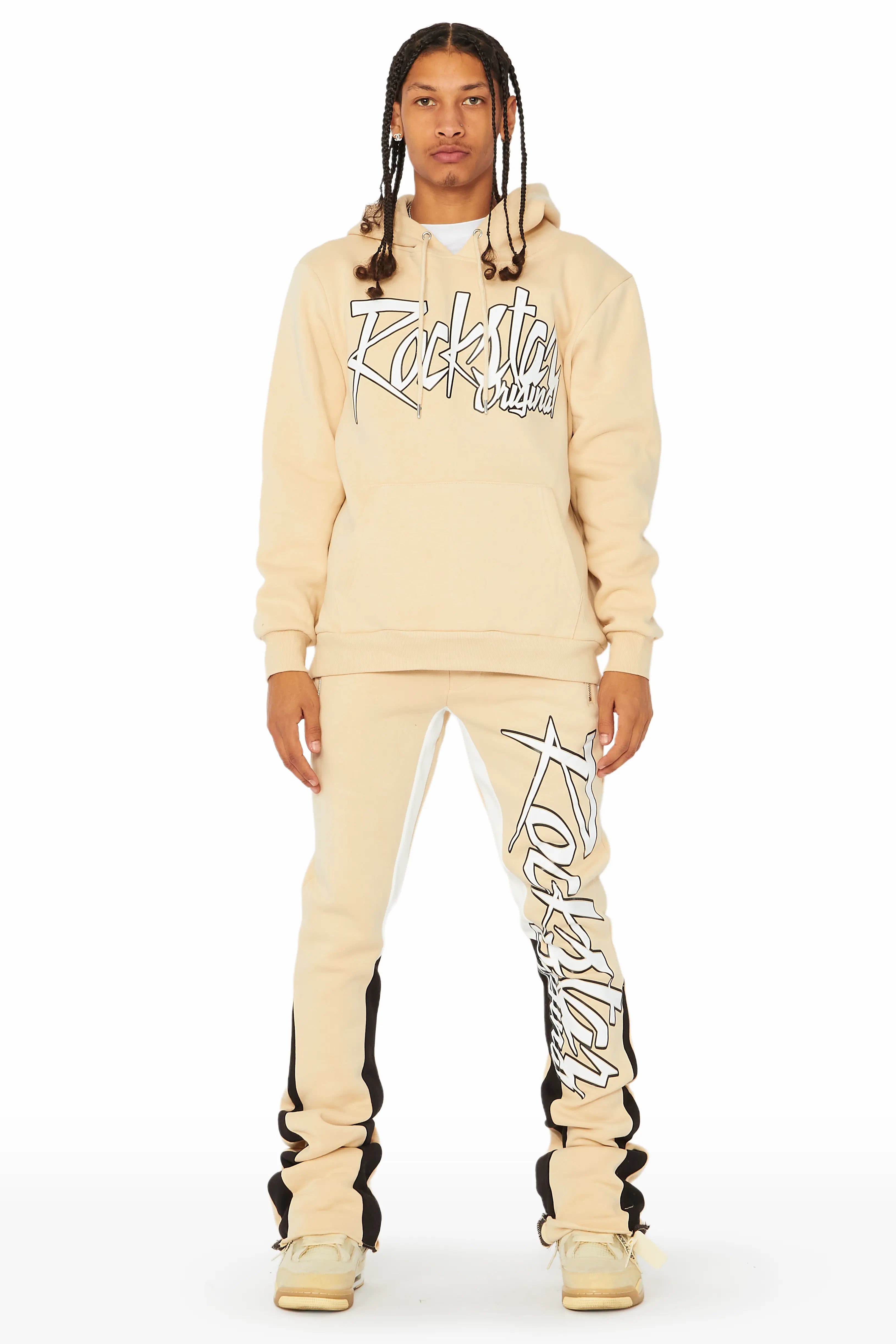 Kalibre Tan/Black Hoodie/Stacked Flare Pant Set
