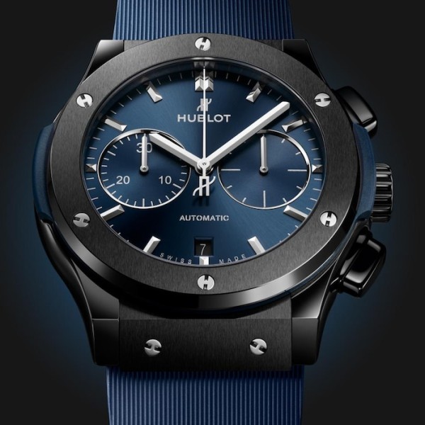 Replica Hublot Classic Fusion Men Automatic Blue Rubber Watch 521.CM.7170.RX