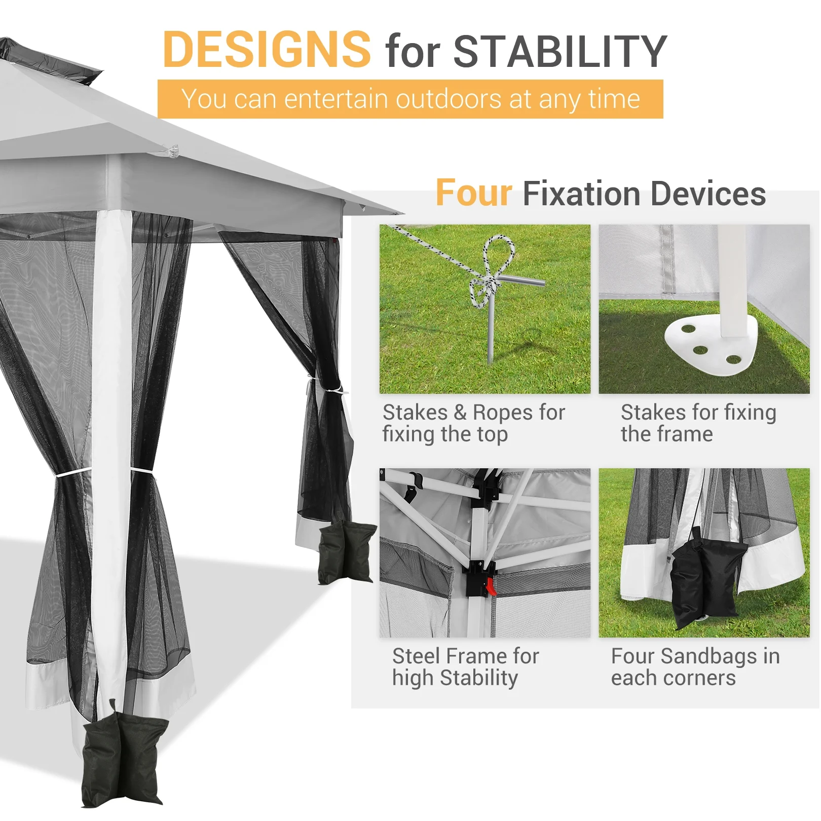 SANOPY 12x12FT Patio Gazebo Outdoor Pop up Gazebo with Mosquito Net&Four Sandbags Outdoor Party Instant Shelter Portable Folding Gazebo Waterproof and UV Protection Gazebo Tent for Backyard