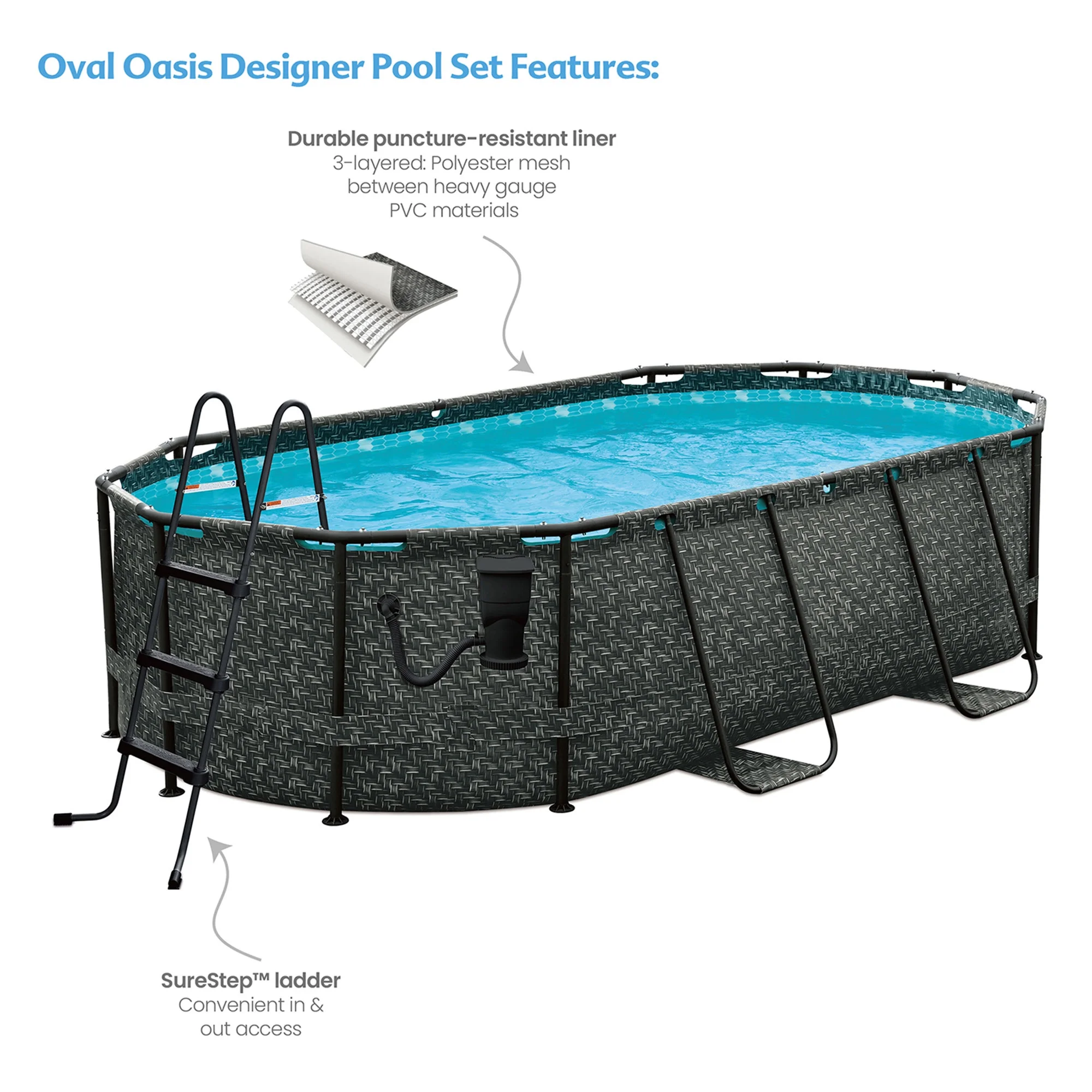 Funsicle 13' x 39.5" Oasis Designer Above Ground Pool Set with 2-in-1 Pump, Oval Frame