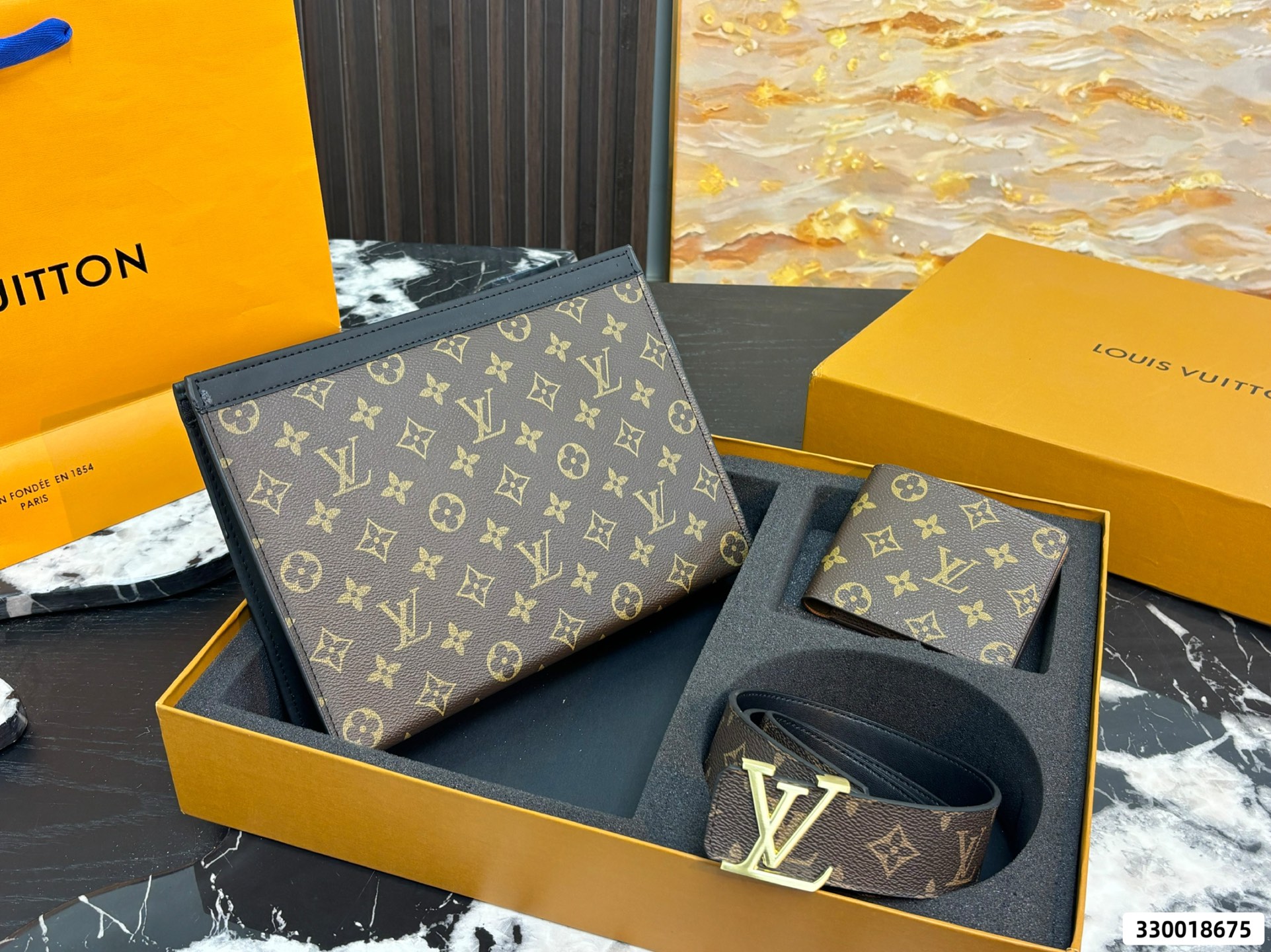 LV Clutch Wallet Belt Three Piece Gift Set