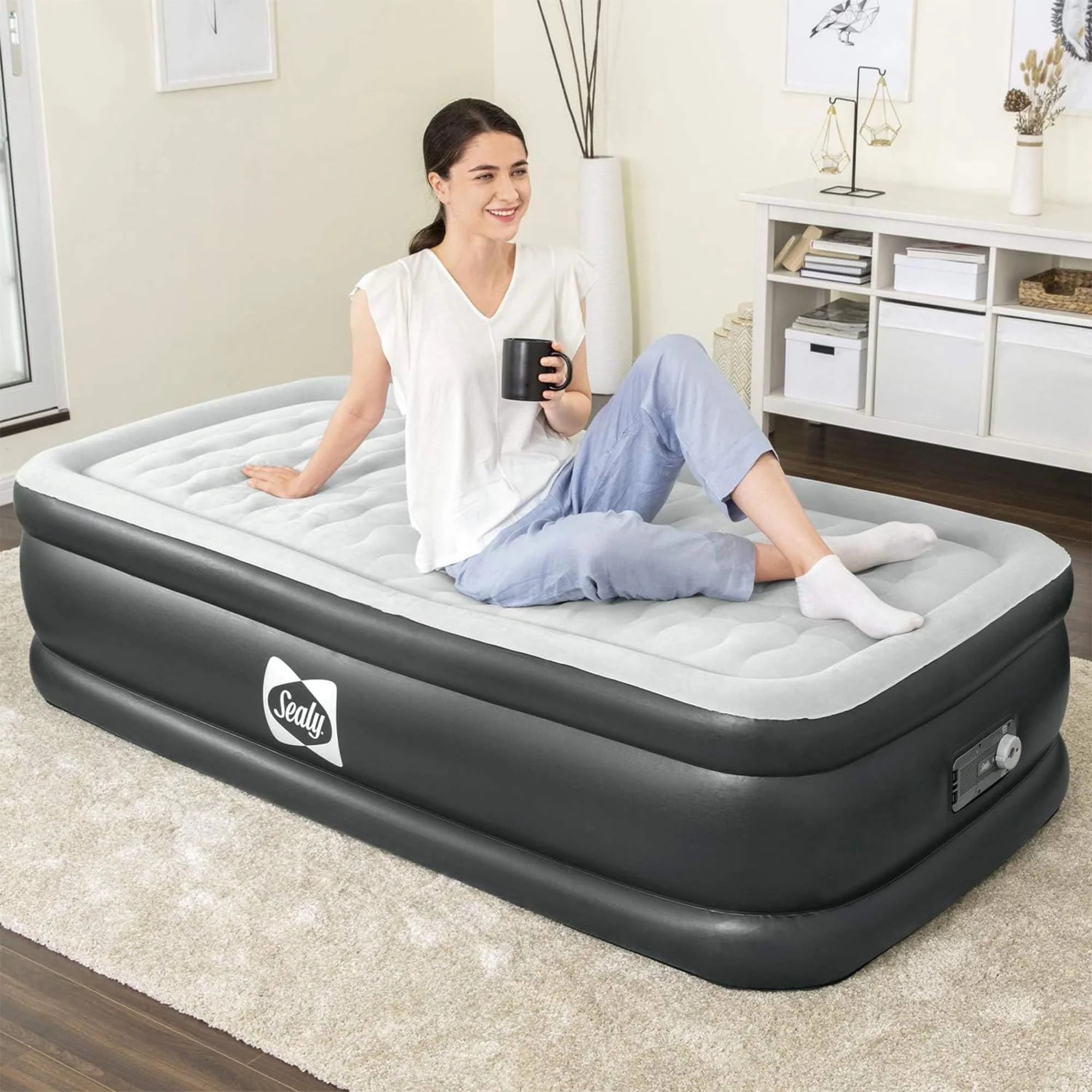 Tritech 20" Inflatable Air Mattress Bed with Built-in Pump, Storage Bag, and Repair Patch, for Indoor and Outdoor Use, Twin