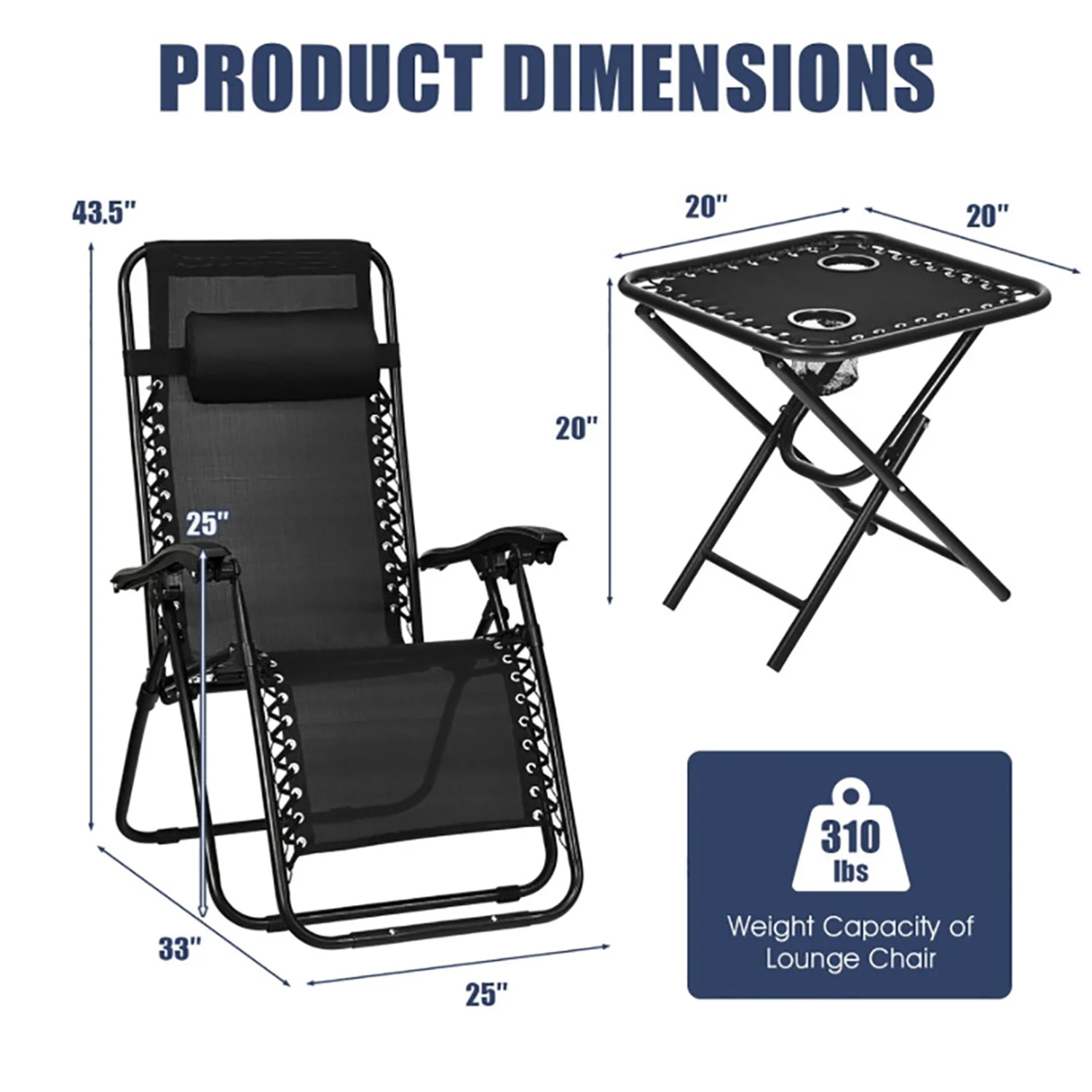 Aimee Lii 3 Pieces Folding Portable Zero Gravity Reclining Lounge Chairs Table Set, Wicker Patio Furniture