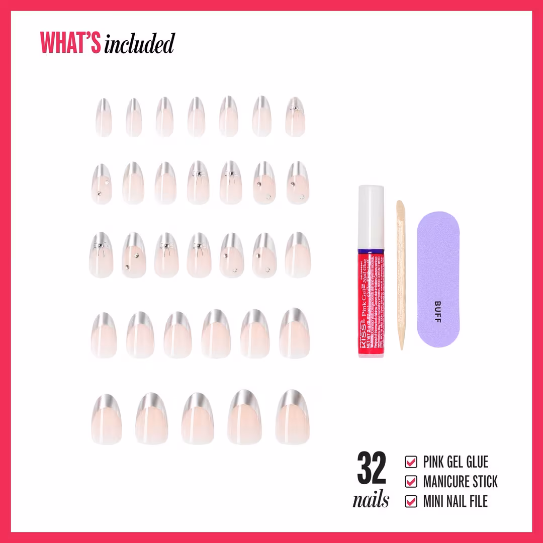 Kiss  Core Design Medium Almond Press On Nails, Let It Glow