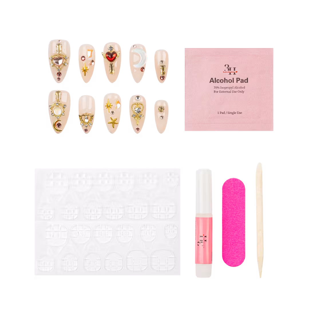 3H Nails  Lunar Bloom Medium Almond Press-On Nails