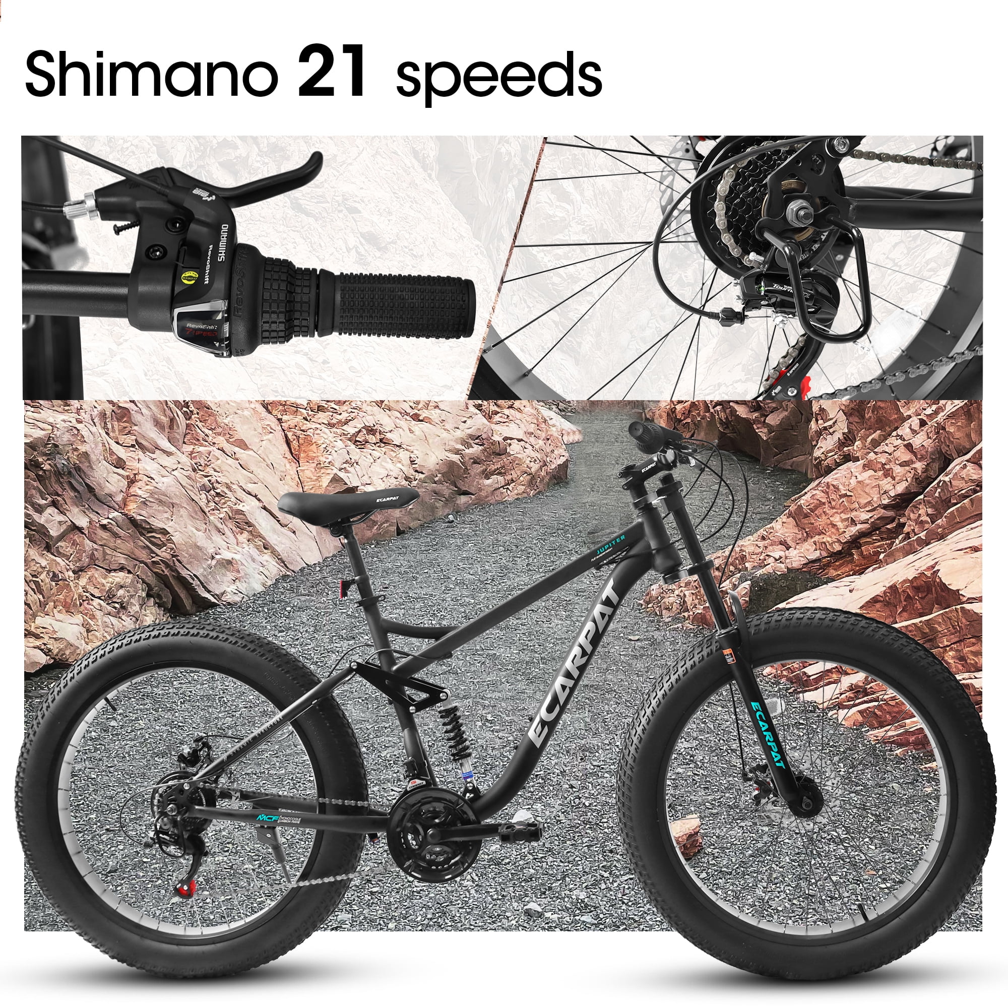 Ambifirner 26" Fat Tire Mountain Bike with Full Suspension - 4" Wide All-Terrain Tires & Shimano 21-Speed Drivetrain - Outdoor Bike for Men/Women 85% Pre-Assembled Durable Design