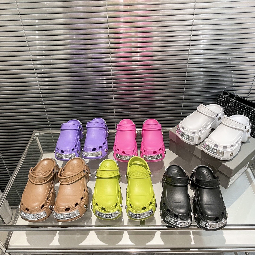 Balenciaga x Crocs Cyber Hardcrocs Metallic Engraved Logo Plate & Screw Studded Platform Clogs
