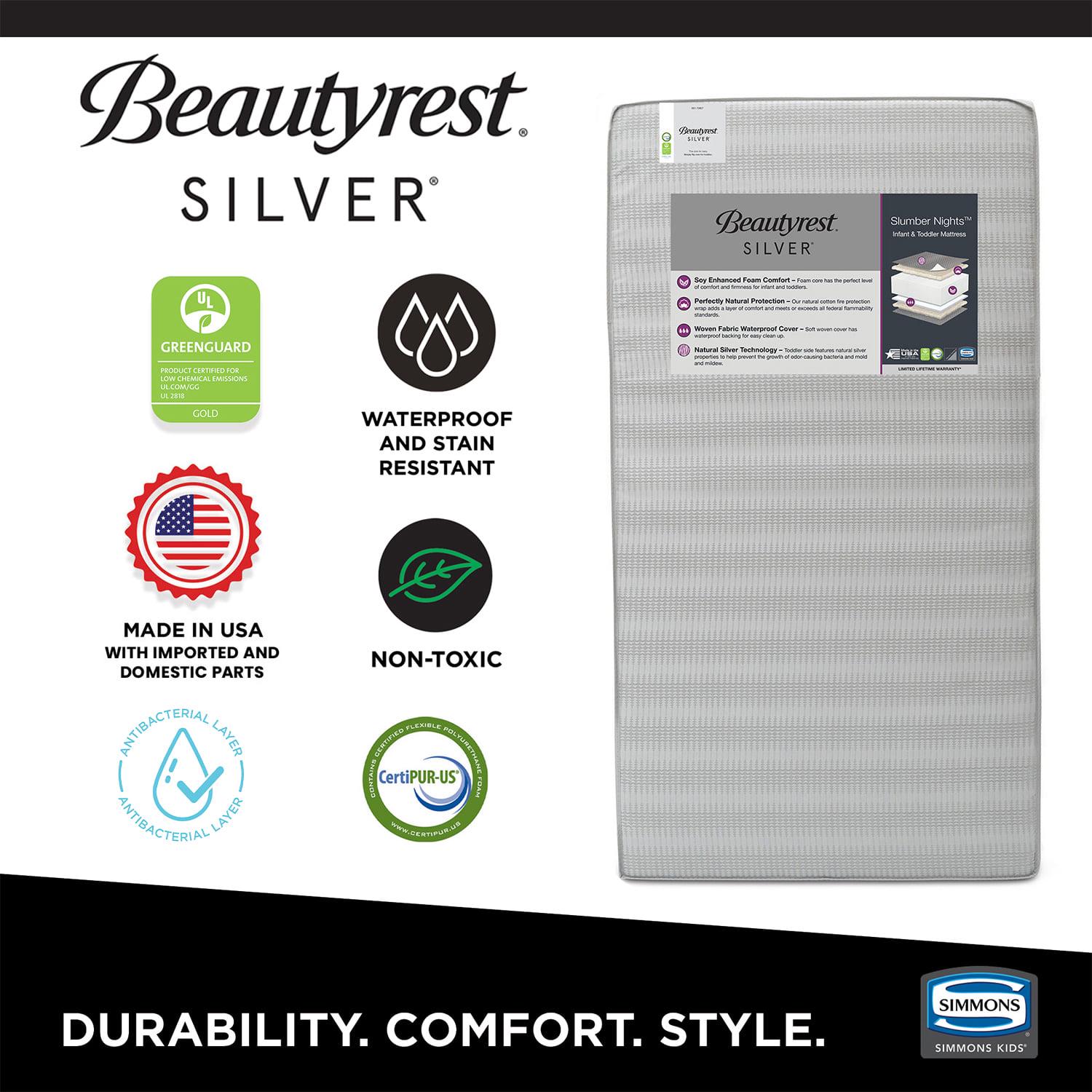 Beautyrest Silver Slumber Nights 2-Stage Antimicrobial Crib &amp; Toddler Mattress. Soy Foam Core