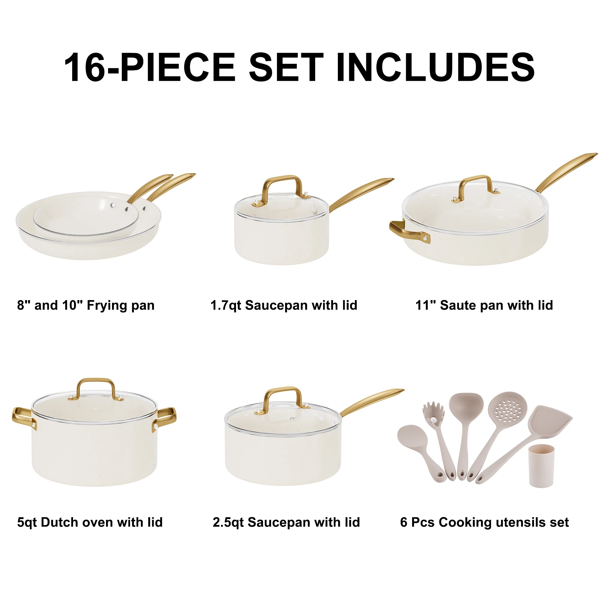 Caannasweis 15 Pieces Ceramic Cookware Sets, Nonstick Pots and Pans Lightweight Cookware Set with Cooking Utensils Set