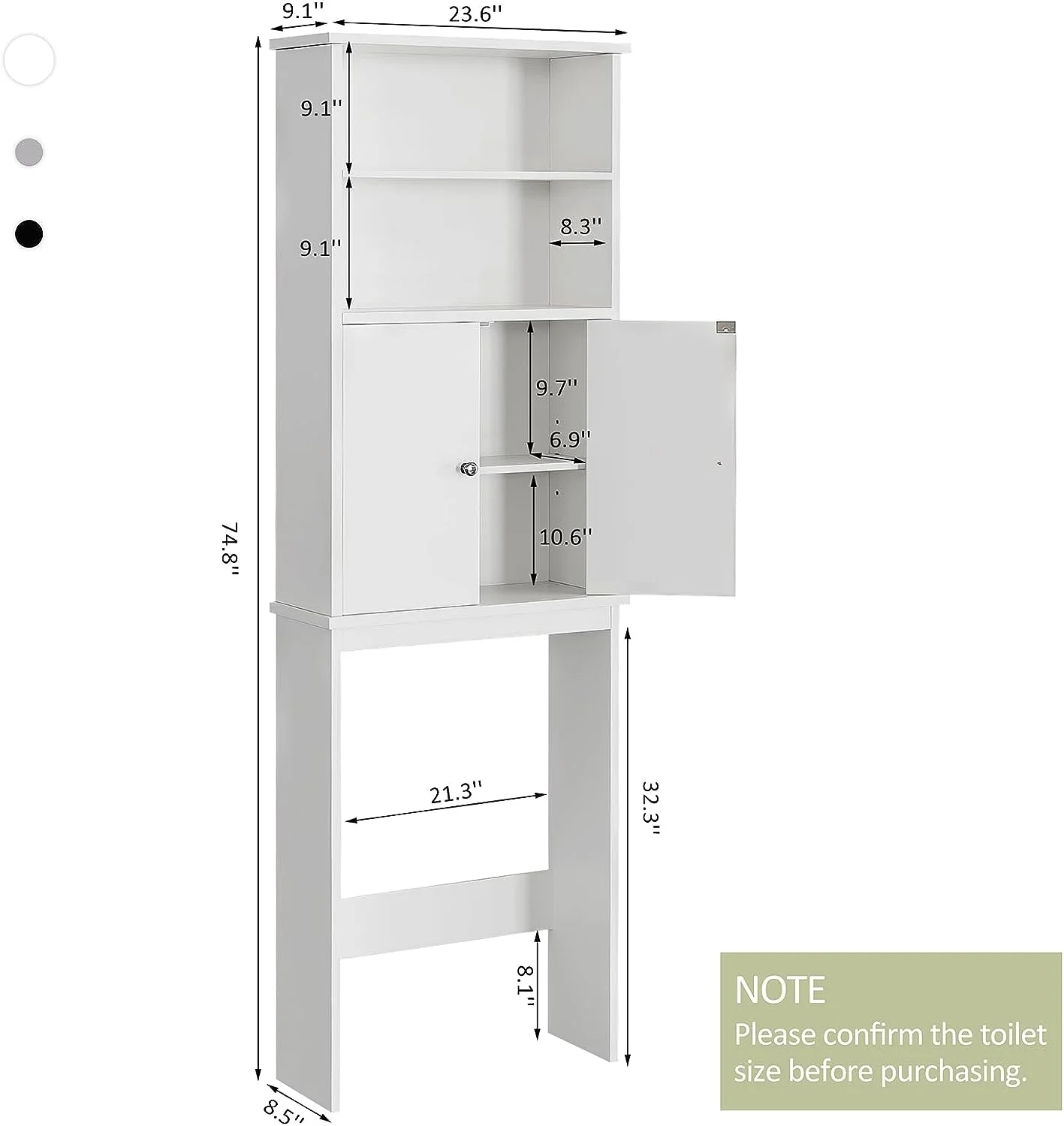 Sobaniilo Over The Toilet Storage Cabinet for Bathroom, Storage Organizer Over Toilet, Space Saver W/Adjustable Shelf & Open Storage Shelf, 75in, White