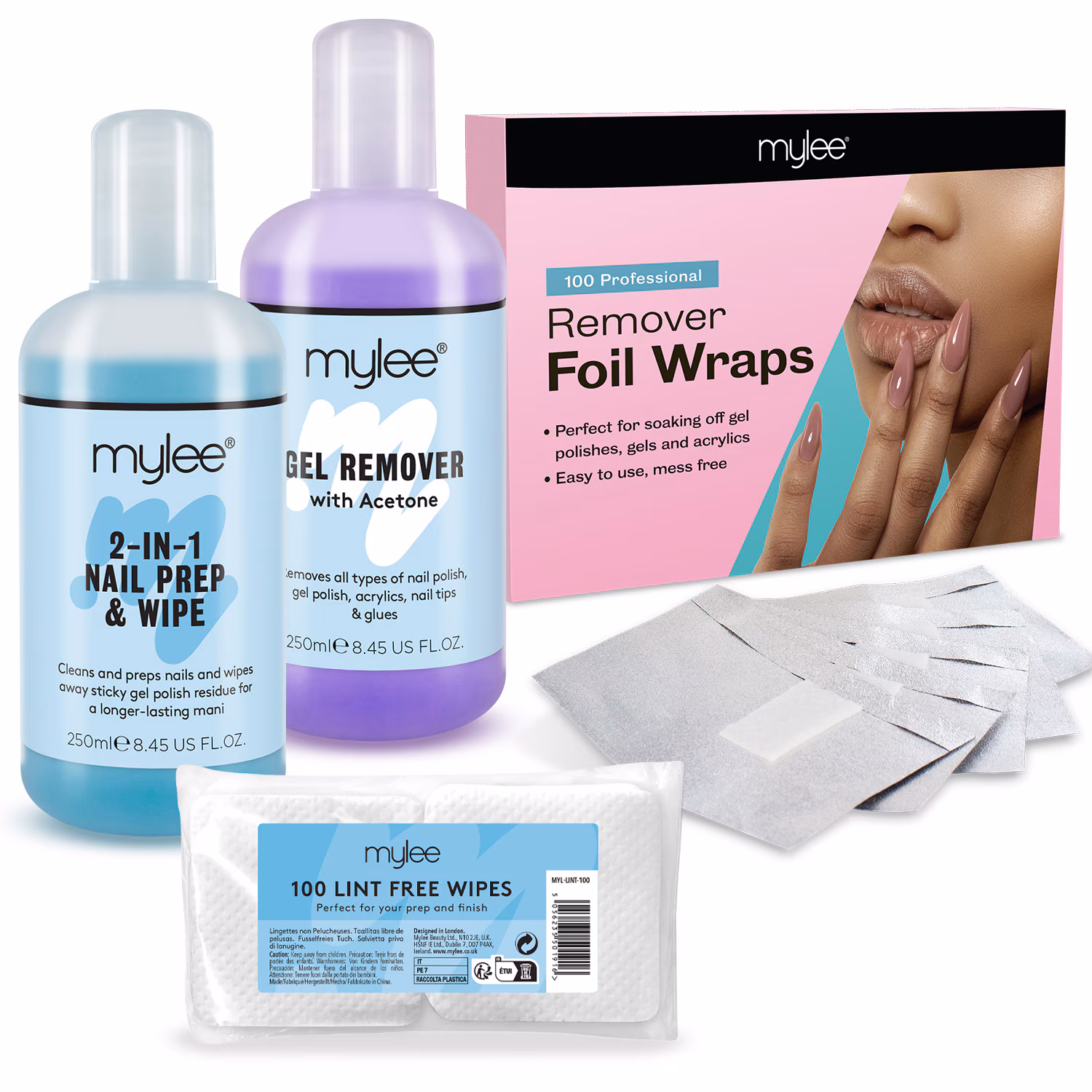 Gel Set mit Prep & Wipe, Remover, Pads und Folien-Wraps