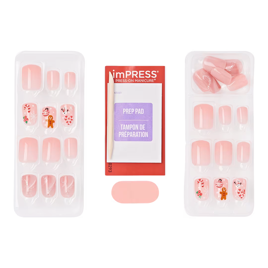 Kiss  Impress Design Short Squoval Press On Nails, Feliz Navidad