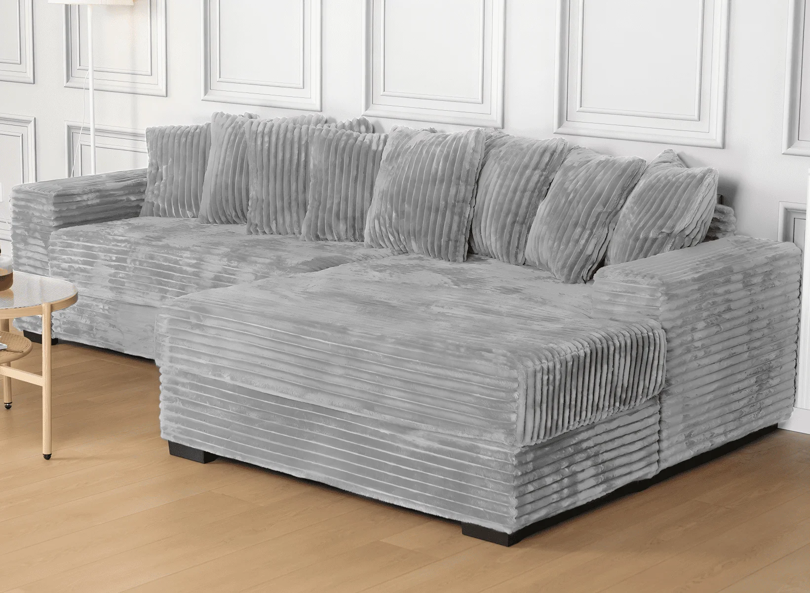 Advwin 110" Oversized L Shaped Sofa with Chaise, Comfy Plush 2-Piece L-Shaped Sectional Couches with 8 Pillows, Soft Fluffy Upholstered Sofa Bed for Living Room Apartment Bedroom, Light Gray