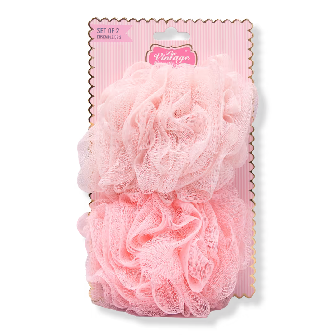 The Vintage Cosmetic Company  Pink Exfoliating Bath & Shower Pouf Sponges Set