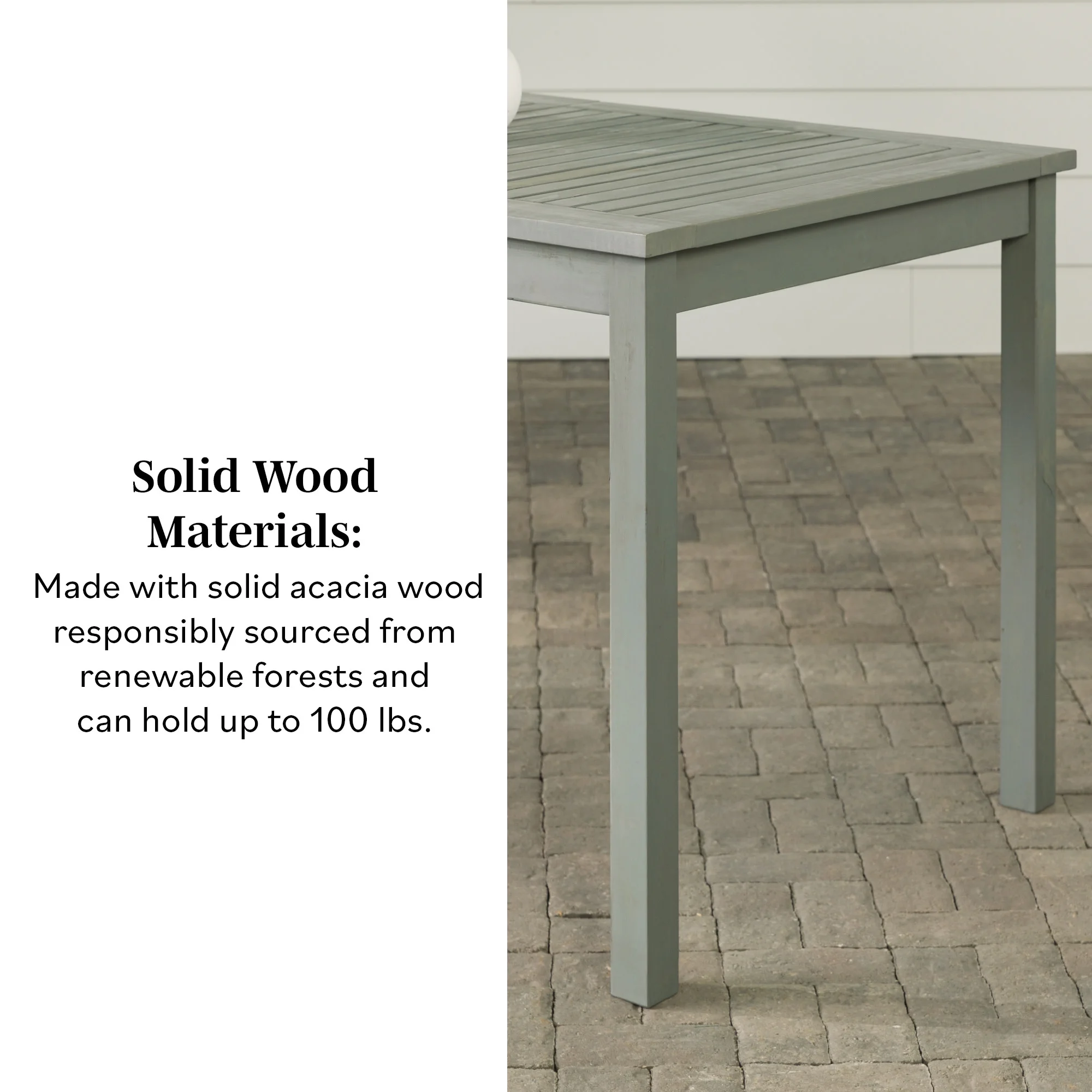 Acacia Wood Patio Simple Dining Table -Gray Wash