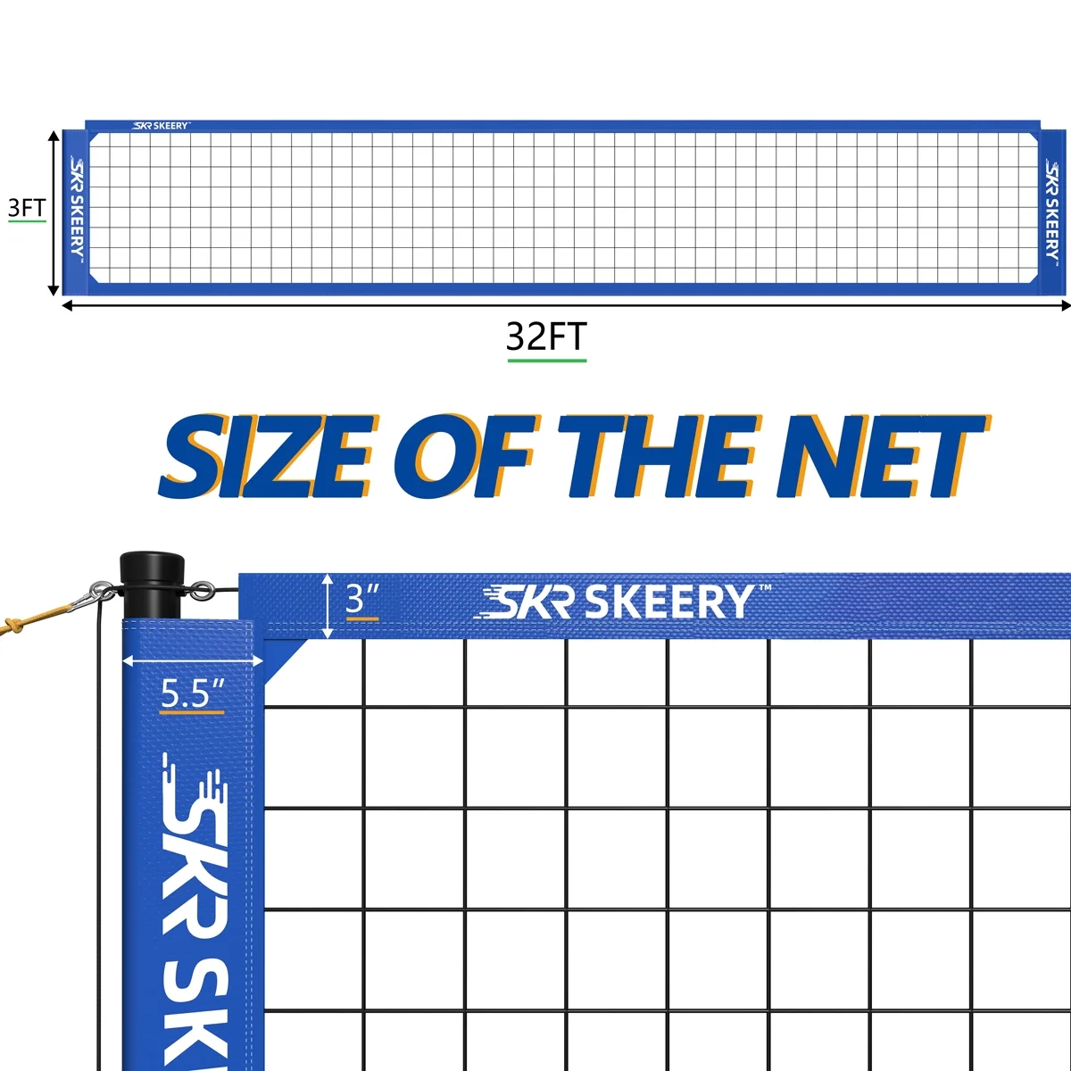 SKEERY Outdoor Heavy Duty Volleyball Net Set, Anti-Sag Design, Adjustable Aluminum Poles, Portable Volleyball Net for Backyard,Grass and BeachBlue