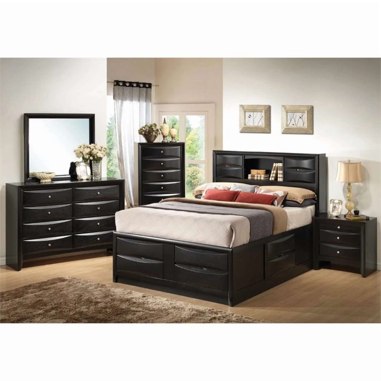 Briana Storage Bedroom Set with Bookcase Headboard Black