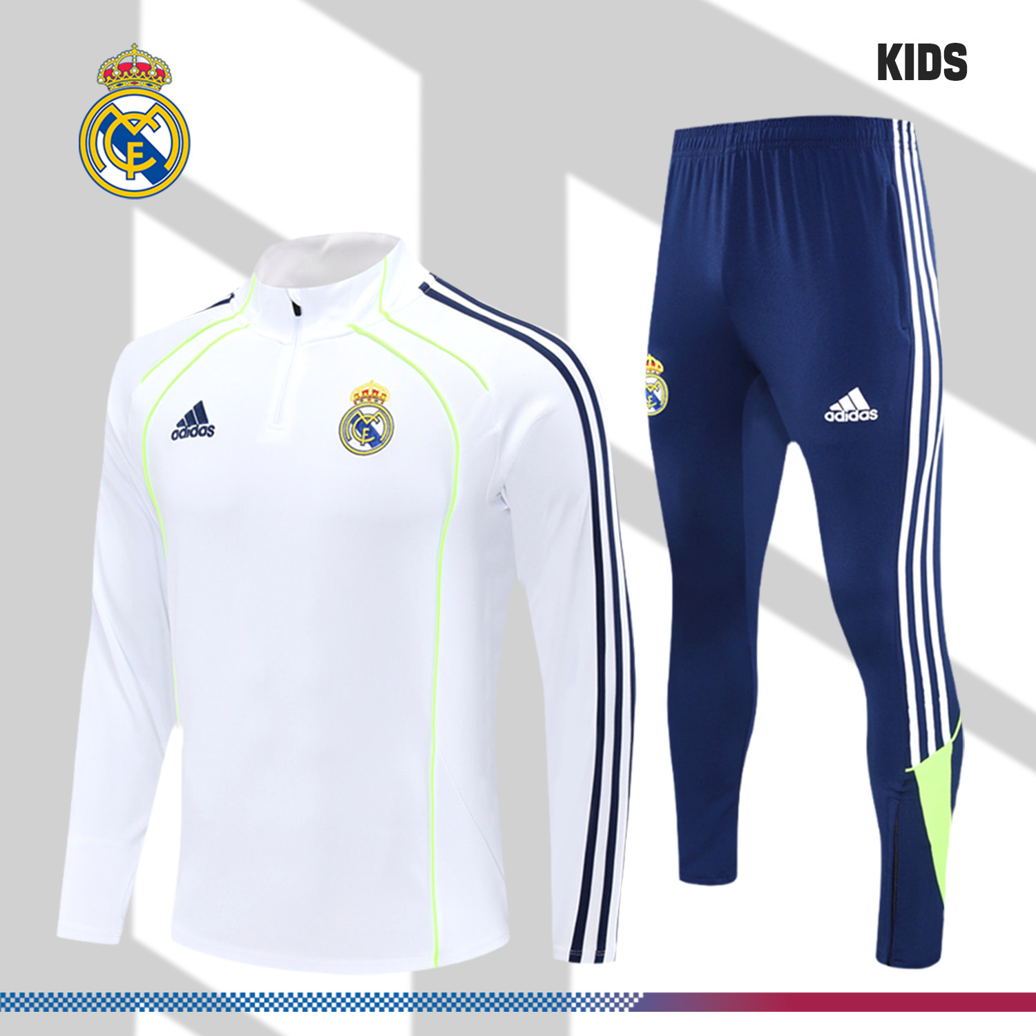 2024/2025 Real Madrid White Kids Half Zip Training Kit (Kids Kit)