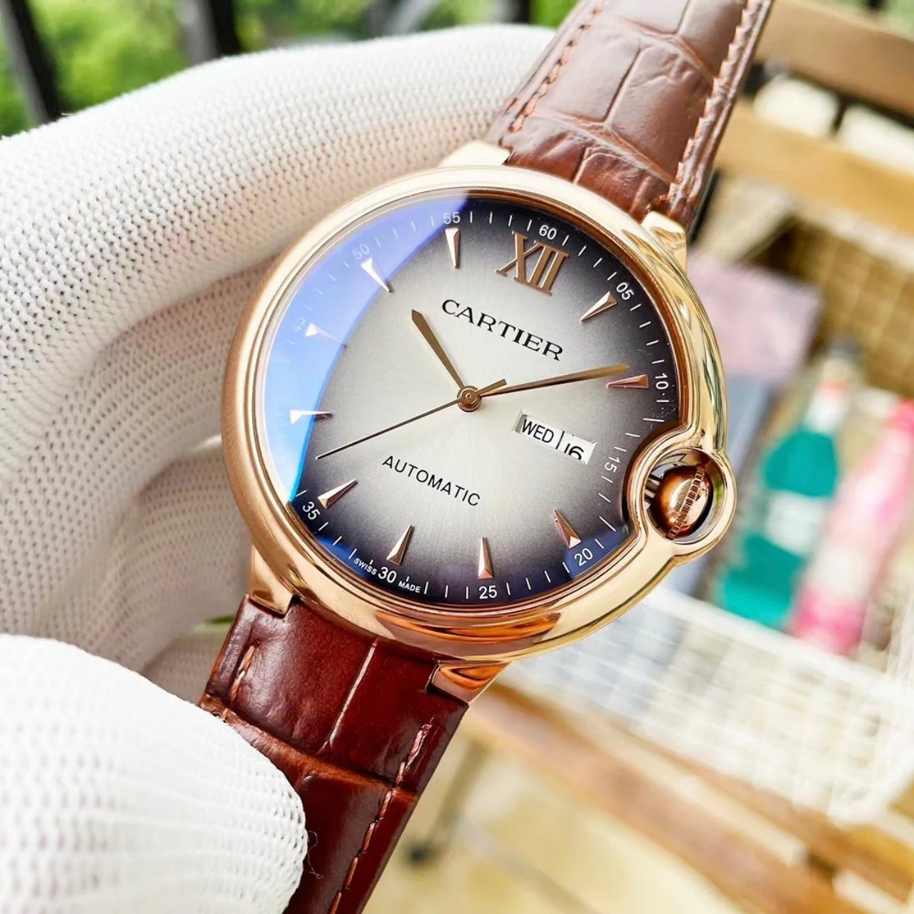 Cartier Watch BALLON BLEU DAY-DATE 44 LEATHER STRAP