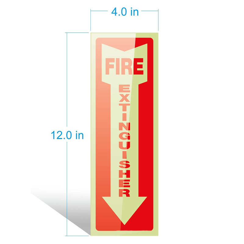Fire-retardant luminous wall sticker sign, fire extinguisher label, luminous self-illuminating safety warning sign with adhesive backing